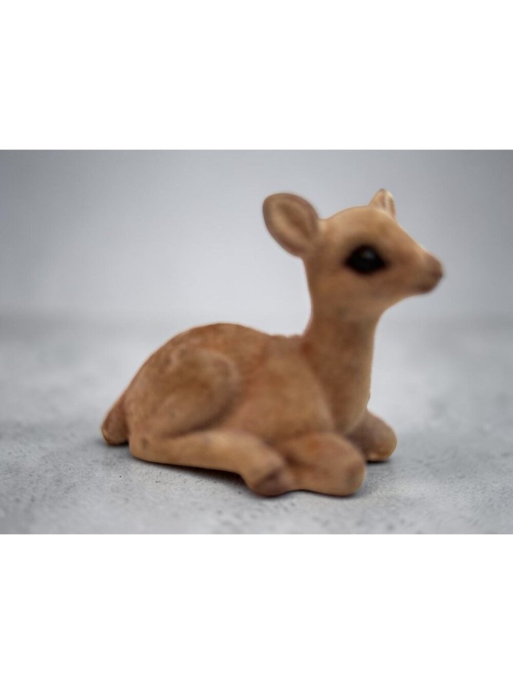 Vintage Flocked Miniature Deer Figurine - Lying Down Animal Ornament - Retro Bro